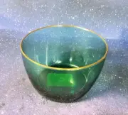 4 Vintage Mid Century Libbey Glass Juniper Green Berry Dessert Bowl Gold Rim