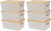 Quzente Storage Basket with Lid | Stackable Decorative Storage Basket - 6x Lidded Stackable Organizer Box Container for Kitchen Office Desktop Classroom Home Closet