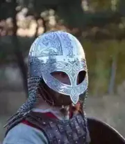 Medieval Viking Helmet Armor Vendel Steel Etched Helmet with Chainmail Halloween