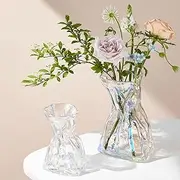 Supercap - Crystal Glass Flower Vase Irregular Crinkle Paper Bag Shape Glass Vase Art Decorative Vase for Wedding, Party, Home, Dining, Bookshelf (Large+Small (Colorful))