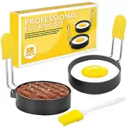 2 Pack Metal Frying Egg Ring Molds Round Egg Shaper with Oil Brush