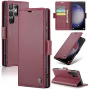 CASEME 023 Series For Samsung Galaxy S23 Ultra Case RFID Blocking Litchi Texture Wallet Phone Cover