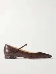 [Jennifer Chamandi] Jennifer Chamandi - Lorenzo 20 Elaphe Point-toe Flats - Dark brown - IT42 IT 42 Brown
