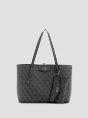 GUESS Women's Eco Black Logo Brenton Tote Bag, Faux Leather