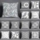 Gray Low White Polyester Cushion Cover Geometric Waist Sofa Pillow Cover Pillow