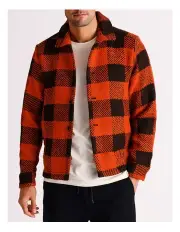 [Les Deux] Jaiden Boucle Check Overshirt in Terracotta/ Coffee Brown