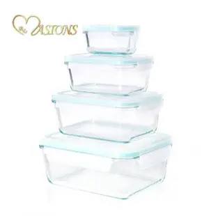 【MASIONS 美心】PRIME GLASS頂級耐熱玻璃密封收納保鮮盒(4件組 長方形)