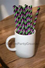 Halloween Eco-Friendly 7.75" TRI-COLOR Design Paper Straws (Pack Of 25)