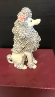 Enameled Trinket Box Figurine With Austrian Crystal, New in Box Poodle Gift
