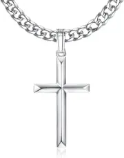 925 Sterling Silver Cross Necklace for with Stainless Steel Silver Cuban Chain C