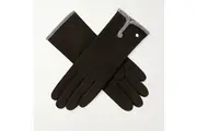 Womens Soft Feel Touchscreen Gloves with Faux Fur and Button Trim