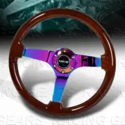 350MM NRG RST-036BR-MC BROWN WOOD GRAIN NEO CHROME 3-SPOKE RACING STEERING WHEEL