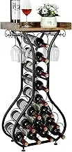 X-cosrack Wine Rack Freestanding Floor, Mini Bar Table Wine Holder Stand Liquor Cabinet with Glass Holder Wood Tabletop 14 Bottles Floor Wine Storage for Home Bar Kitchen Living Room (Patent Pending)