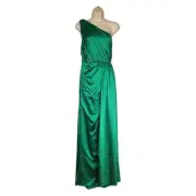IEENA for Mac Duggal Gathered One Shoulder Satin Gown Emerald Green 26654 Size 2