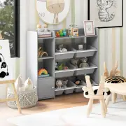 CostwayKids Bookshelf Toy Storage Organizer with 8 Storage Boxes