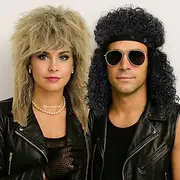 70s 80s Rocker Mullet Wig Cosplay Wig Mens Long Curly Black Wig Carnival Party Costume Wig