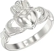 [Aeon] Jewellery Silver Claddagh Ring - 925 Sterling Silver Heart Shape Rings, Sizes J - R | Irish Celtic Jewellery Gifts for Women & Men | Unisex & Hypoallergenic | Polishing Cloth & Gift Box Included