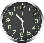 Haskoss 12 Inch Round Luminous Wall Clock Glow in The Dark Silent Non-Ticking for Indoor Kitchen Bedroom Living Indoor Decor -Silver