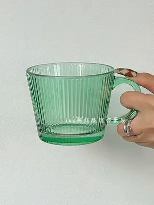 復古豎紋燕麥牛奶玻璃杯 北歐風格手柄果汁花茶杯 (8.4折)