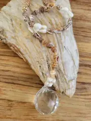 Clear Crystal Prism Ball Shell Beaded Suncatcher - Handmade