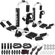 Kayak Roof Rack for 2 Kayaks, 4-in-1 Multifunction Bilateral Kayak & Canoe Car Racks J-Bar with Paddle Holder for Easy Mount Kayak/Surf/Ski/Canoe/SUP on SUV, Car and Truck Crossbar