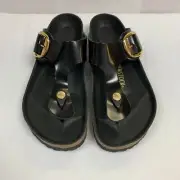 Birkenstock New w/ Box Gizeh Big Buckle High Shine Black Leather Patent Narrow