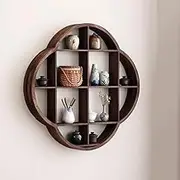 Wall Shelf Retro Flower Shaped Floating Shelves, Solid Wood Durable and Modern Room Decor, Chinese Style Wall Hanging Tea Pot Shelf Antique Storage Shelf for Multiple Storing Purposes Perfec
