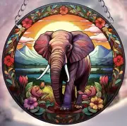 ELEPHANT ROUND ACRYLIC PAINTED WINDOW SUN CATCHER / WALL DECORATION No.5
