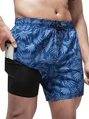 [Arcweg] Mens Swimming Trunks 2 in 1 with Boxer Liner 5.5" Quick Dry Swimwear Bathing Suit Swim Shorts with Zipper Pockets