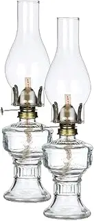 Hurricane 2 Pack Chamber Oil Lamp for Indoor Use Nostalgic Vintage Glass Kerosene Lamp Large Clear Oil Burning Lantern Classic Butter Lamp Home Emergency Lighting Oil Lantern
