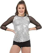 [Alexandra Collection] Silver Black Sequin Top 3/4 Sleeve for Women and Girl's