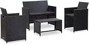 4 Patio Set Cushions Rattan Black-6390