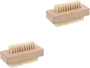 Healeved 2pcs Wood Nail Brush Natural Bristle Double Sided Nail Brush for Hands Feet 10x4.5x4cm Spa Massage Oil