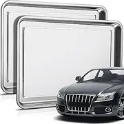 2 Pcs Stainless Steel Oil Drip Pan for Under Car 27.56 x 19.69 Inch Automotive Oil Change Pan Silver Rust Resistant Motorcycle Drip Tray Replacement Tray for Garage Floor