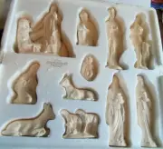 Terracota Clay Nativity Set Manger Scene heavy nice new in box Christmas