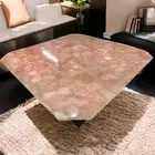 24" Square Pink Rose Quartz Stones Center Sofa Hallway Table Modern Coffee Top