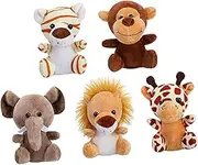 Mikinona 5pcs Plush Jungle Animal Keychain Pendant Cute Stuffed Animal Key Ring Ornaments for Bags Backpacks and Parties Monkey Elephant Lion Tiger