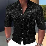 Men's Shirt Dress Shirt Geometric Pattern Outdoor Casual Blue-Green Blue Brown Green Long Sleeve Stand Collar Summer Spring Clothing Apparel Print