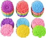 Mirenlife Reusable Silicone Baking Cups, 2 Inch Mini Size Silicone Cupcake Liners for baking, Multi Flower Shapes reusable Muffin Liners, Pack of 36, Multicolor
