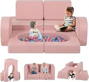 [INFANS] Modular Kids Play Couch, 8 PCS Toddler Creative Sectional Building Sofa for Playroom, Children Convertible Versatile Soft Foam Furniture Playset Crawling Cushion (Pink, 8 PCS)