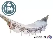 WHITE HAMMOCK with Crochet Fringe Handmade cotton bed crochet Macrame Hammock