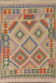 Flat Weave Southwestern Reversible Kilim Oriental Area Rug 5'x7' Wool Tribal Rug