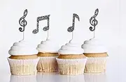 12 x Black Music Note Cupcake Toppers, Birthday Cupcake Toppers, musical theme party