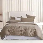 1 x CleverPolly Vintage Washed Microfibre Quilt Cover Set Truffle Double