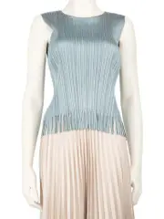 Pleats Please Blue Pleated Sleeveless Top
