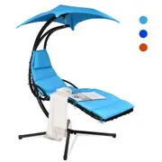 Costway Outdoor Hammock Chair w/Stand Metal Swing Chair Garden Lounger Chair Cushion Canopy Patio Pool Yard