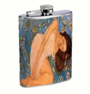 Laying Woman Art Illustration 8oz Stainless Steel Hip Flask Drinking Liquor