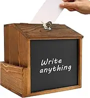 Wooden Voting Box, Raffle Mailbox, Vintage Lockable Wall Vault with Blackboard, Fundraising Church Ballot Drop Box, Ideal for Events & Donations, 8.27x7.87x6.69 Inches