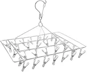 PELLUM Clothes Drying Rack, Stainless Steel Drying Hanger, Sock Drying Rack, Baby Hangers, Swivel Hook Wind-Proof Clothes Hangers for Drying Towels, Drying Socks, Bras, Underwear(Square-30 Pegs)
