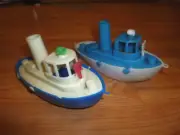 AMAZING VINTAGE RARE GREEK PENNY TOY PLASTIC 2 SMALL TUG BOATS 60s